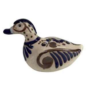 Tonala Santana Pottery Bird Dove Duck Hand-Painted Mexican Folk Art Vtg Signed